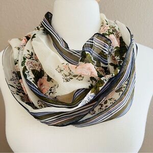 10”x58” Vintage Silk Chiffon Scarf. Floral Striped Scarf.